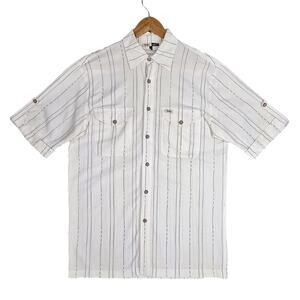 TRIBU MEN'S SHORT‑SLEEVE STRIPED CASUAL BUTTON‑UP SHIRT – SIZE L – WHITE/GRAY